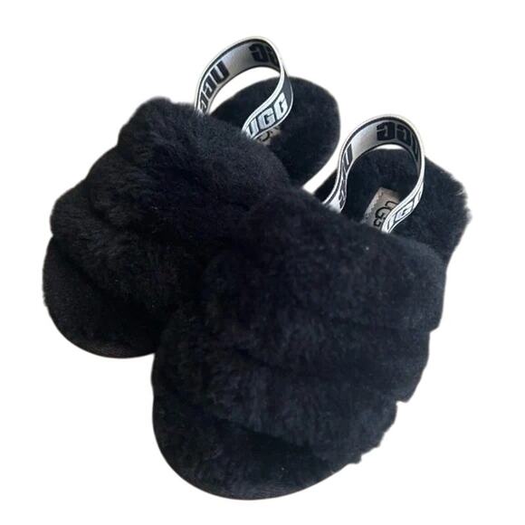 UGG Kids Toddler Girls Fluff Yeah Black Sandals Slide Size 10 - Picture 3 of 6
